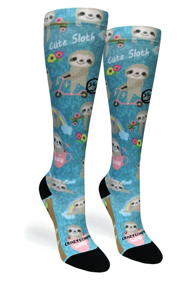 Aqua Cute Sloths Compression Socks - Image 3