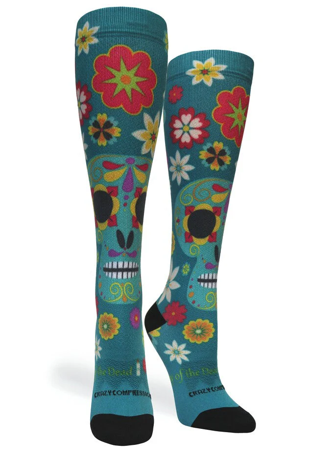 Calavera Teal Compression Socks
