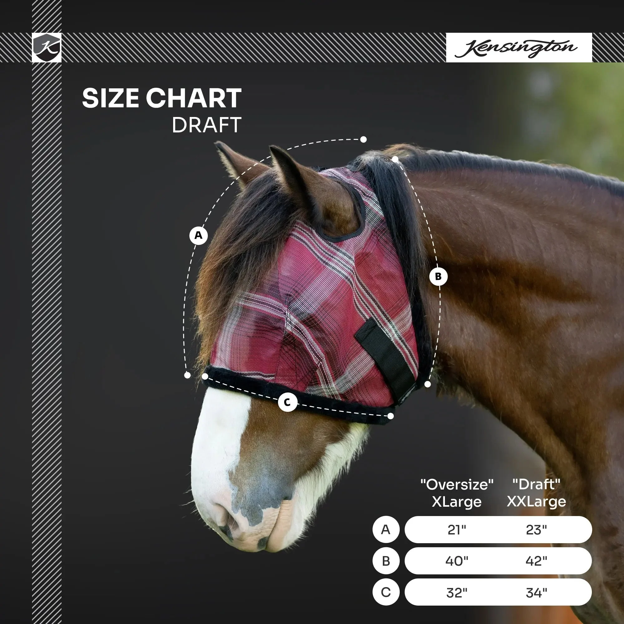 Draft Fly Mask with Fleece Trim - Dual Ear Holes - 73% UV Blocking - Image 8
