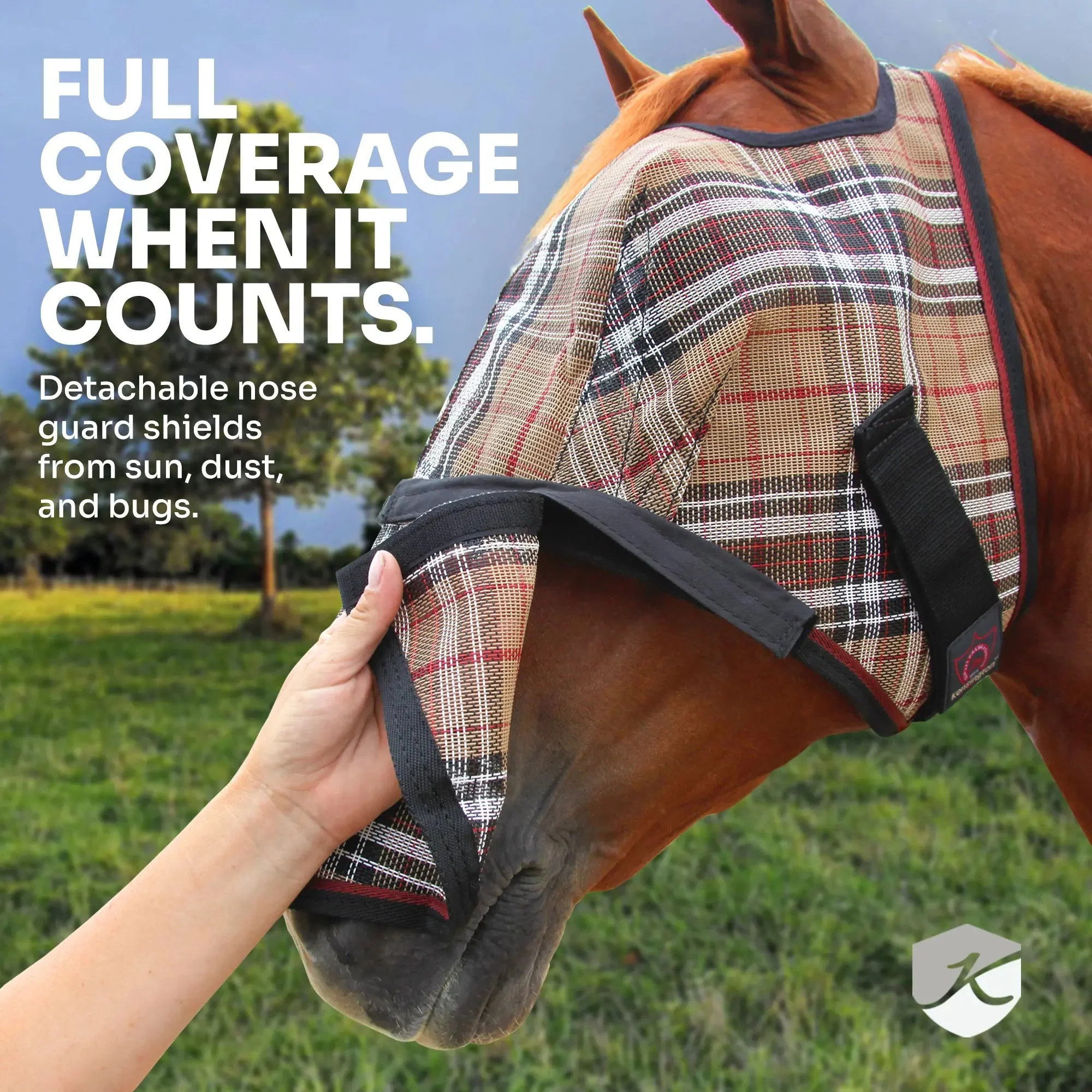 Fly Mask with Removable Nose and Soft Mesh Ears - 73% UV Blocking - Image 12