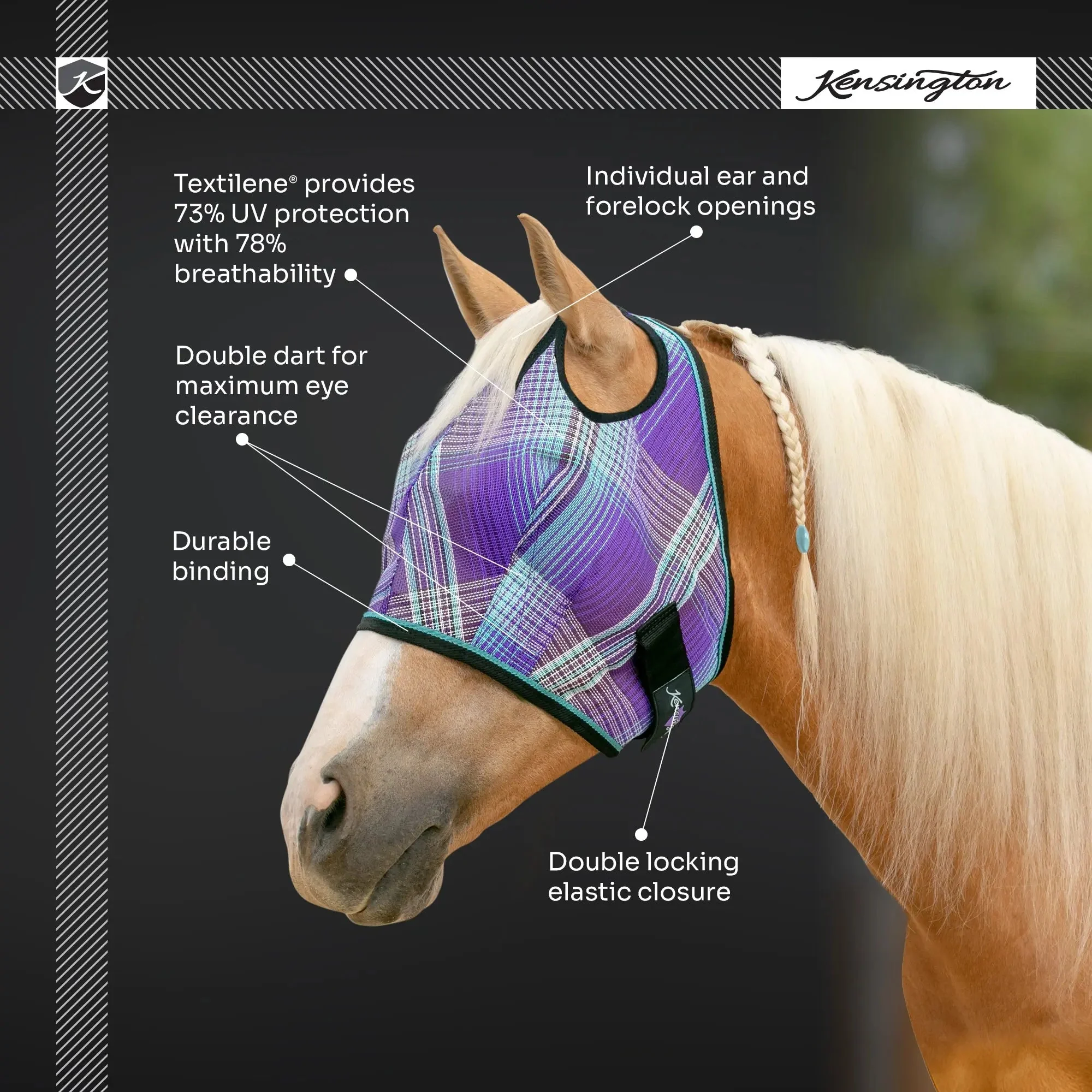 Fly Mask with Web Trim - Dual Ear Opening - 73% UV Blocking - Image 10