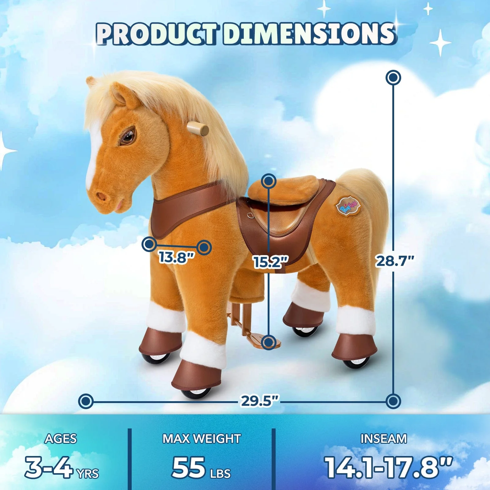Model Y® Horse Ride-On Toy Age 3–4 – Light Brown - Image 6
