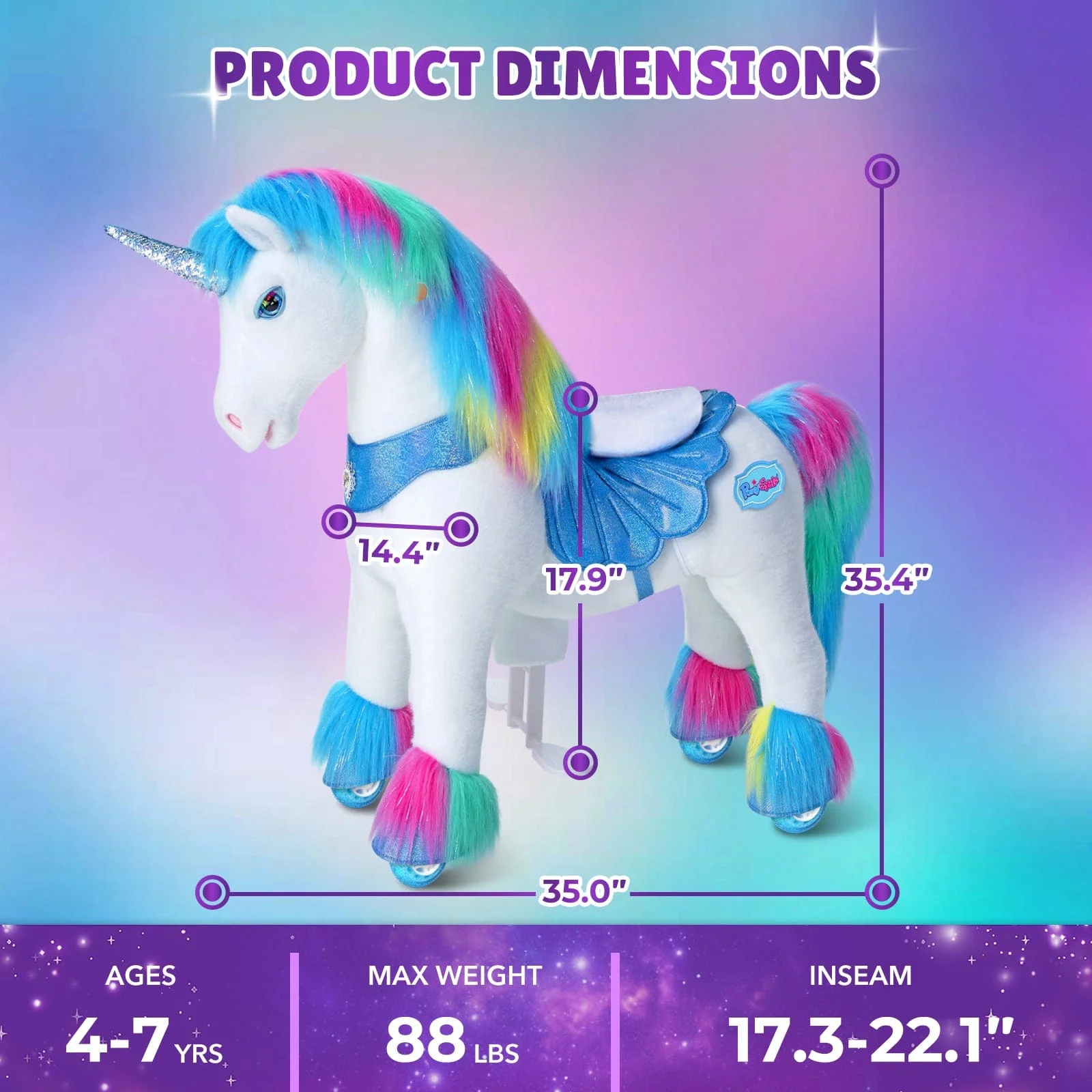 Model Y® Unicorn Ride-On Toy Age 4–7 – Rainbow - Image 6