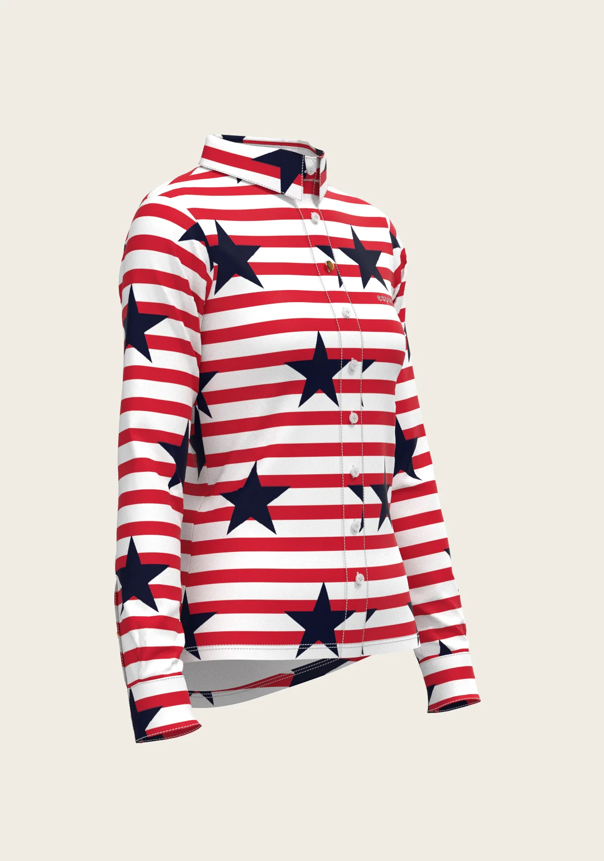 Navy Stars on Red Stripes Ladies Button Shirt - Image 3