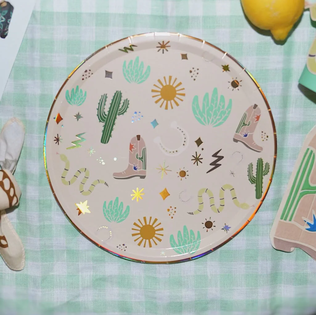 Western Cowboy Paper Plates β Boots, Cactus & Snake Catcher Design (x 12) - Image 3